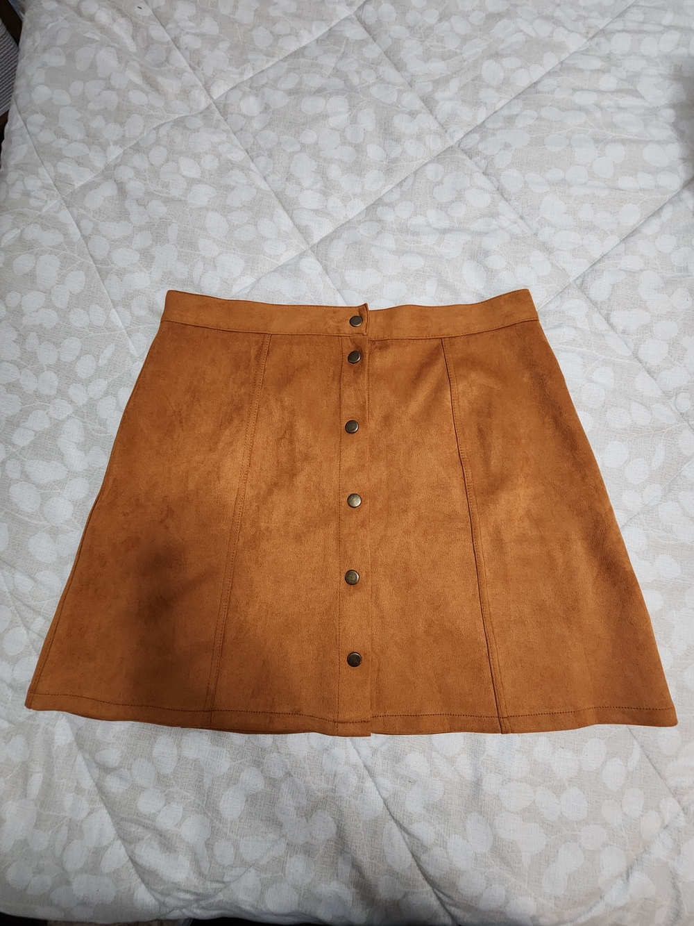 Button-Front Faux Suede Mini Skirt - Cognac